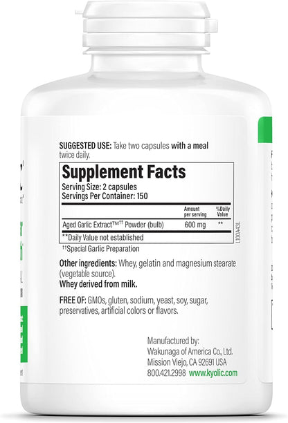 Kyolic #100 Kyolic Formula 300 Cap – Odorless Aged Garlic for Cardiovascular Health
