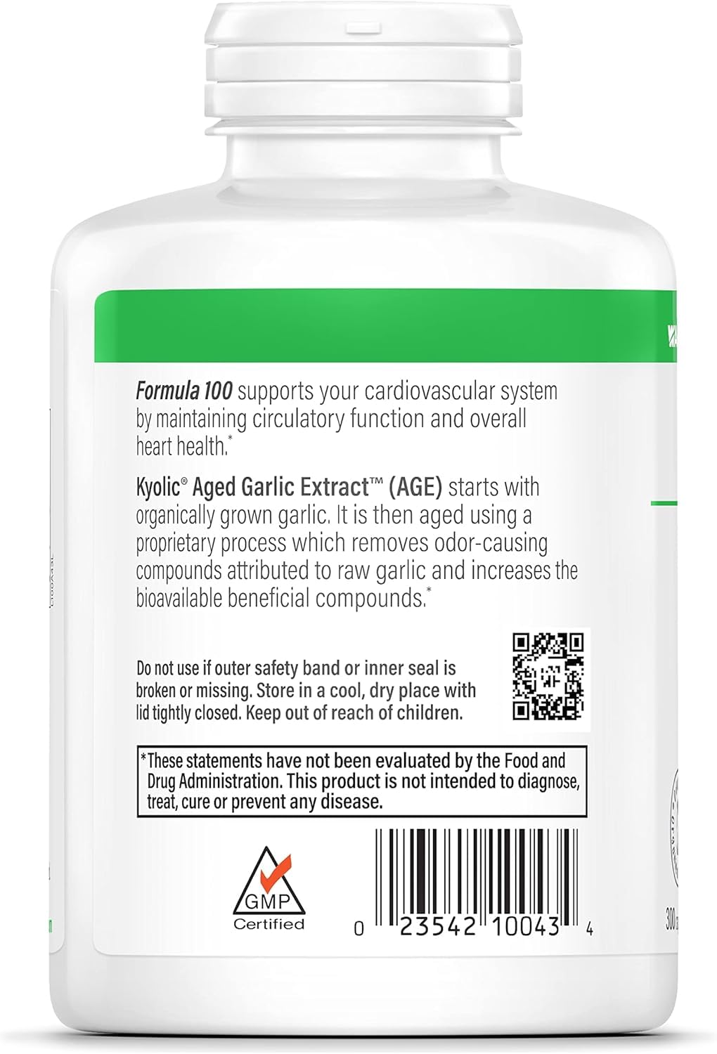 Kyolic #100 Kyolic Formula 300 Cap – Odorless Aged Garlic for Cardiovascular Health