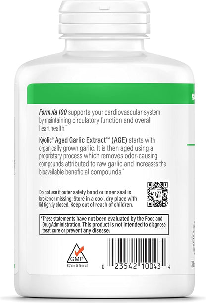 Kyolic #100 Kyolic Formula 300 Cap – Odorless Aged Garlic for Cardiovascular Health