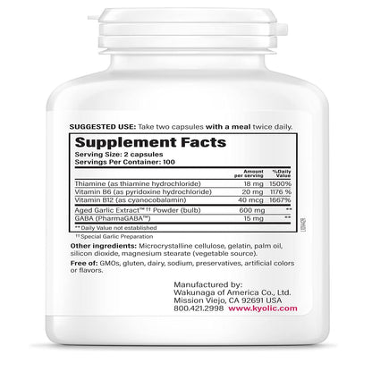 Kyolic Aged Garlic Extract Formula 101 – Stress & Fatigue Relief | 200 Capsules