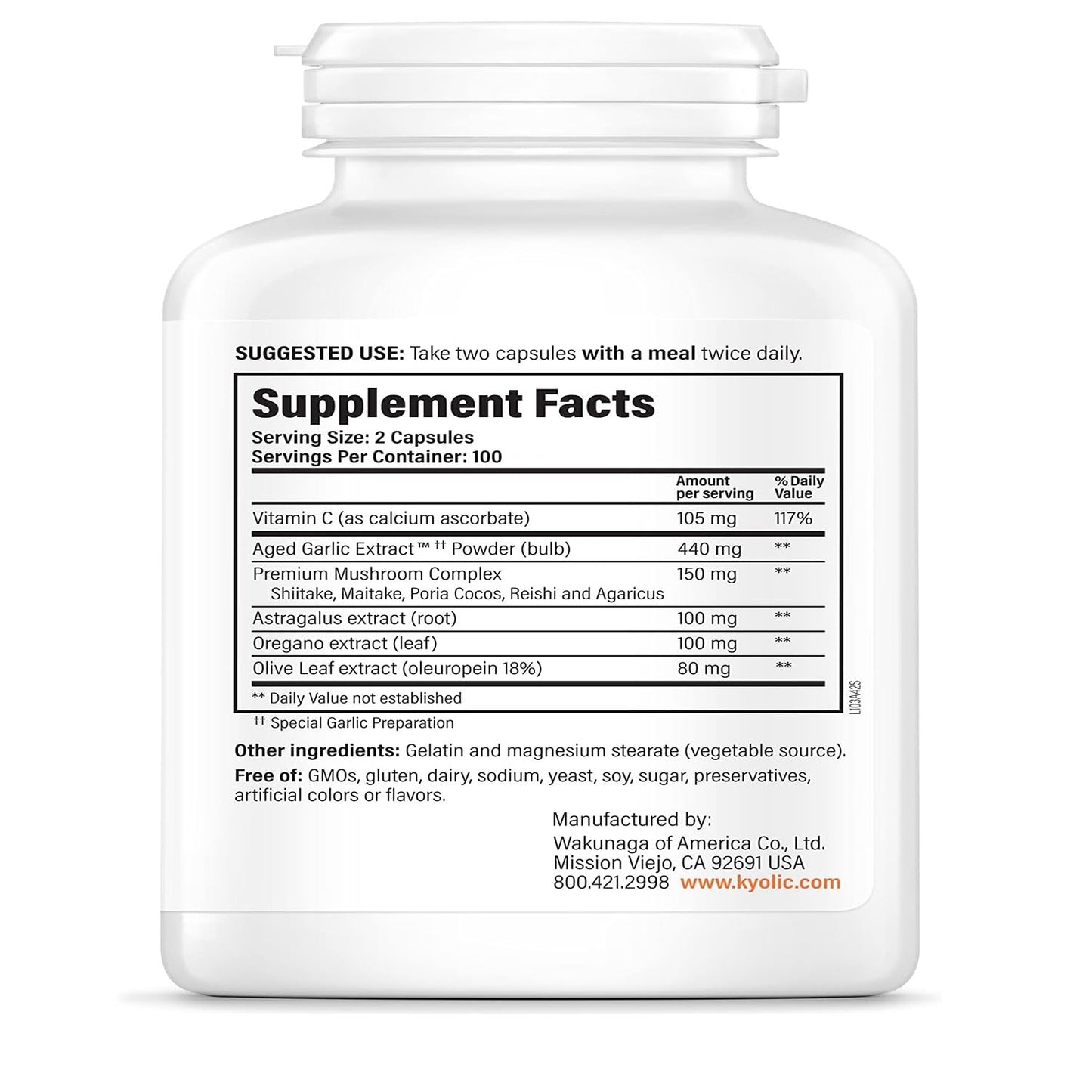 Kyolic Aged Garlic Extract Formula 103 – Immune Support, 200 Capsules