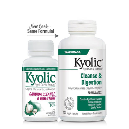 Kyolic Formula 102 Aged Garlic Extract - Candida Cleanse & Digestion (100 Caps)