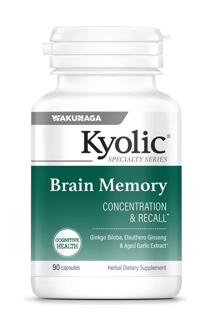 Kyolic Specialty Series Brain Memory - Concentration & Recall, 90 Capsules | Aged Garlic Extract + Ginkgo Biloba
