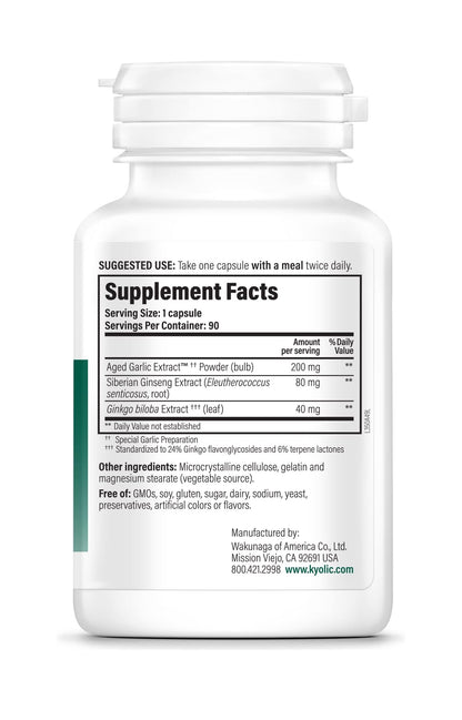 Kyolic Specialty Series Brain Memory - Concentration & Recall, 90 Capsules | Aged Garlic Extract + Ginkgo Biloba