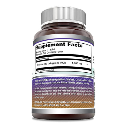 Amazing Formulas L-Arginine 1000mg Tablets - Non-GMO, Gluten Free, Made in USA (240 Count)