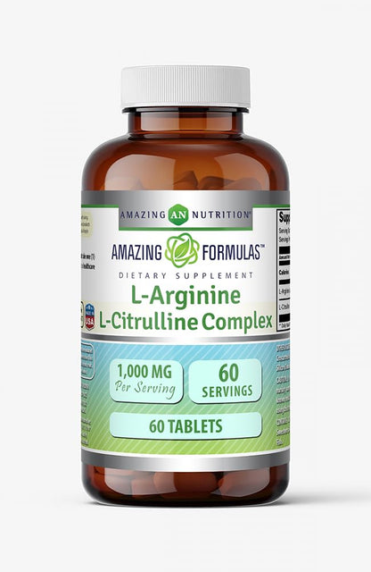 Amazing Formulas L-Arginine/L-Citrulline Complex 1000mg - 60 Tablets | Non-GMO, Gluten Free, Made in USA