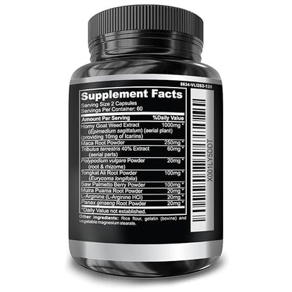 Super Strength 1590mg Horny Goat Weed 120 Capsules With Maca Arginine & Ginseng - Naturally Boost your Health, Workout Performance, Endurance & Energy, Joint Health For Men & Women (120C)
