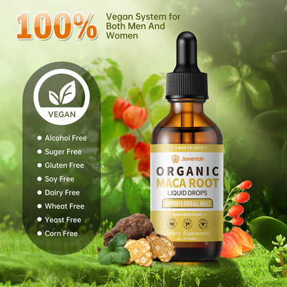 Javeriah Organic Maca Root Liquid Drops with Ashwagandha, Goji Berry, Ginger, Magnesium & L-Arginine — 4 Oz 2 Pack