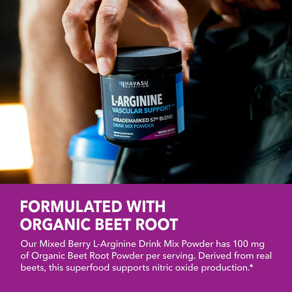 L-Arginine Powder with L-Citrulline & Beet Root - Pre/Post Workout Support, Mixed Berry, 30 Scoops