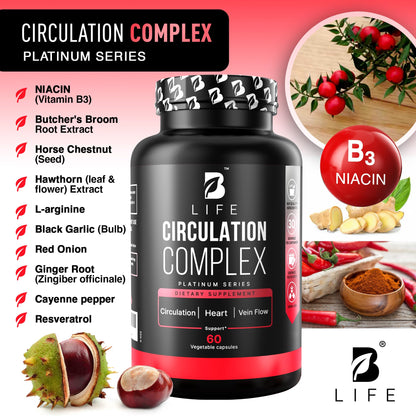 Circulation Support for Vein & Artery Health | Vascular Support with L-Arginine, Horse Chestnut & Butcher’s Broom | 60 Capsules