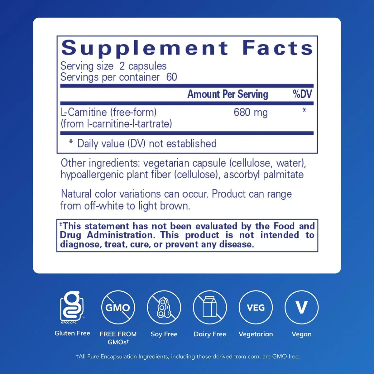 Pure Encapsulations L-Carnitine | Hypoallergenic Cardiovascular & Endurance Support | 120 Capsules BritishVita | Premium UK Vitamins & Wellness Supplements