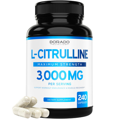 L-Citrulline 3000mg Supplement – 240 Capsules | Vegan, Non-GMO, USA Made