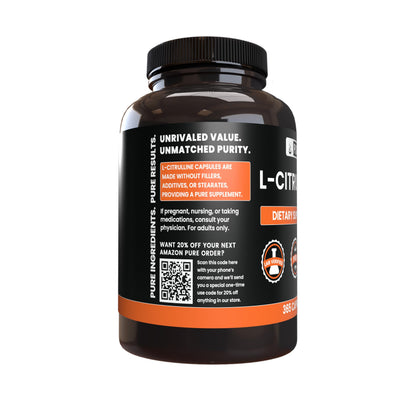 Pure Original L-Citrulline (365 Capsules) – No Magnesium or Rice Fillers, Always Pure, Lab Verified