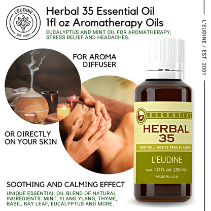L’EUDINE Herbal 35 Essential Oil Diffuser & Skin – Aromatherapy, 1 Fl Oz