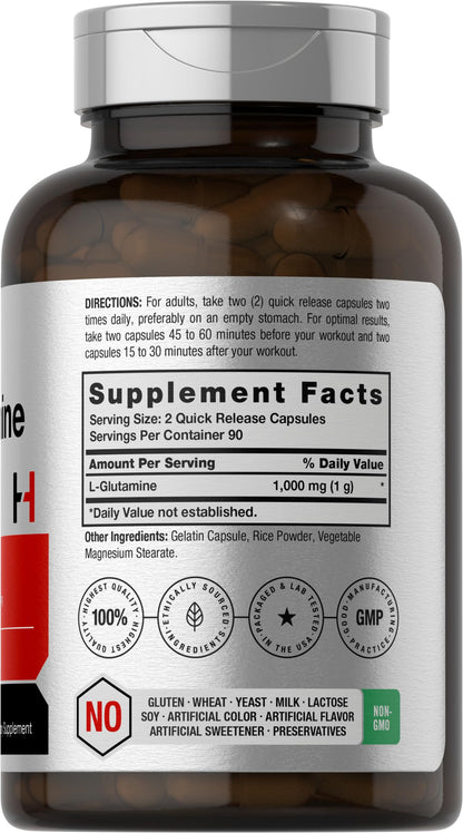 Horbaach L-Glutamine Capsules 1000mg – 180 Count | Non-GMO & Gluten Free | Pre & Post Workout