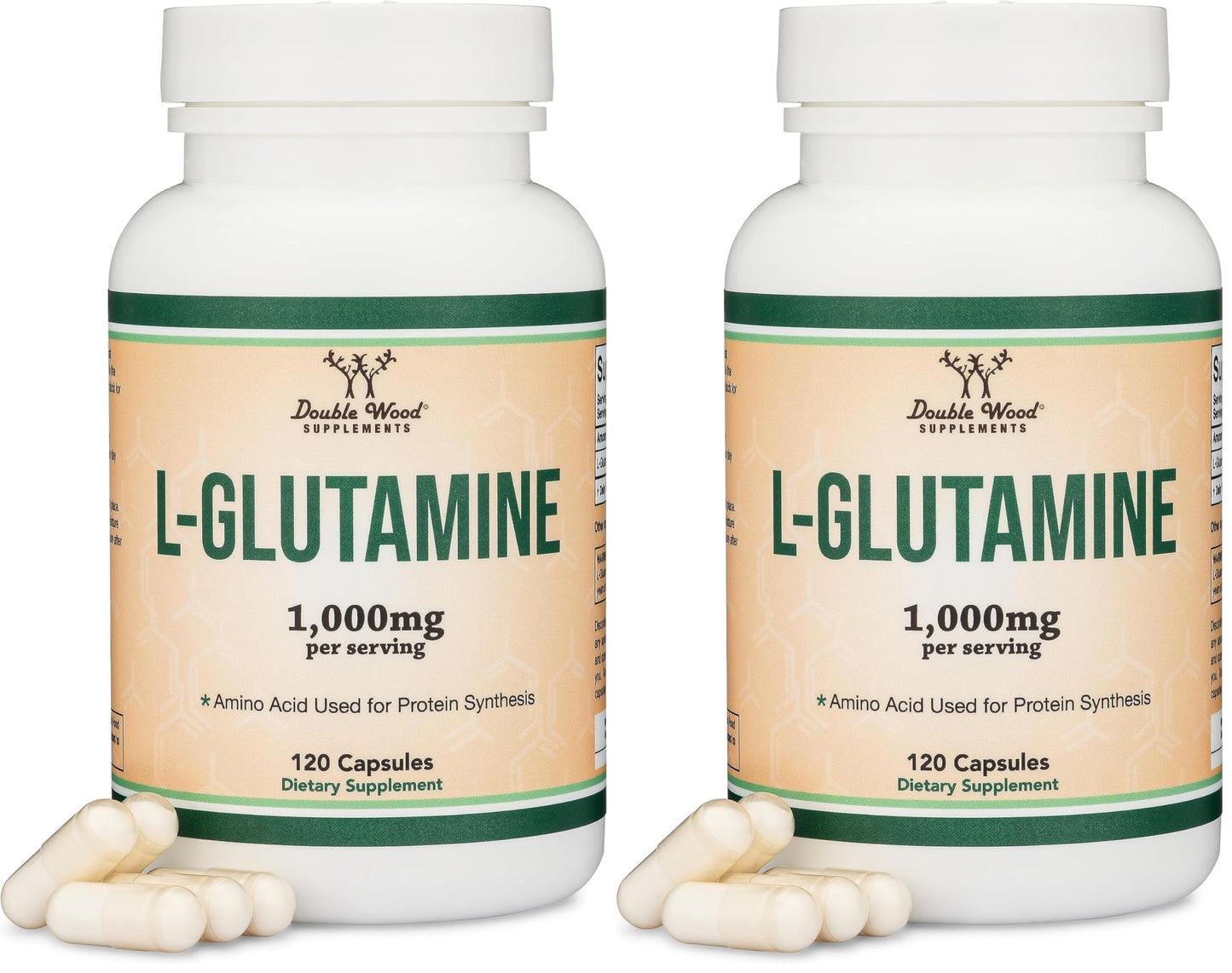 L Glutamine Capsules 1000mg – Pack of 2 (120 Caps) | Non-GMO, Gluten Free, Keto, Vegan | Double Wood