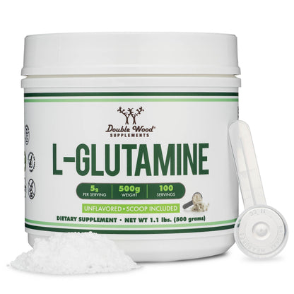 L-Glutamine Powder 1.1lbs (100 Servings) Unflavored - Keto & Vegan | Double Wood