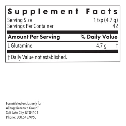 L-Glutamine Powder – Gut Health | Allergy Research Group, Free-Form Amino Acid, 4.7 g, 7.1 oz