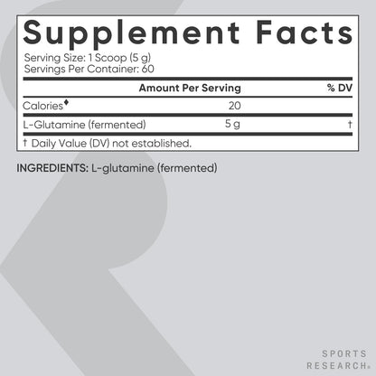 Sports Research L-Glutamine - 5 g Per Serving | Workout Recovery, Gut & Immune Health - 10.58 oz