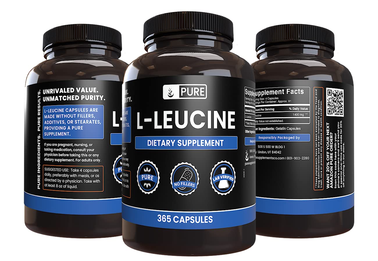 Pure Original Ingredients L-Leucine (365 Capsules) No Magnesium Or Rice Fillers, Always Pure, Lab Verified