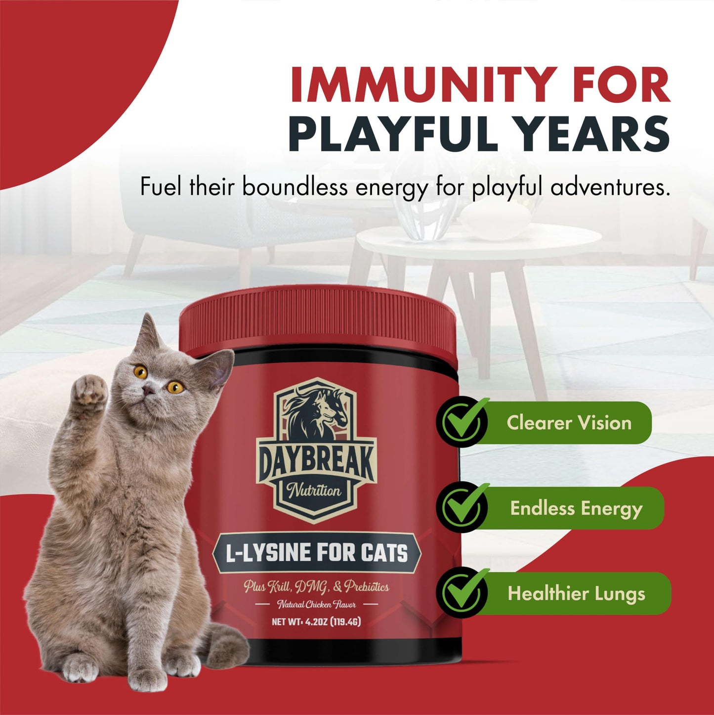 L-Lysine for Cats & Kittens - 900 mg Powder for Immunity & Respiratory Support
