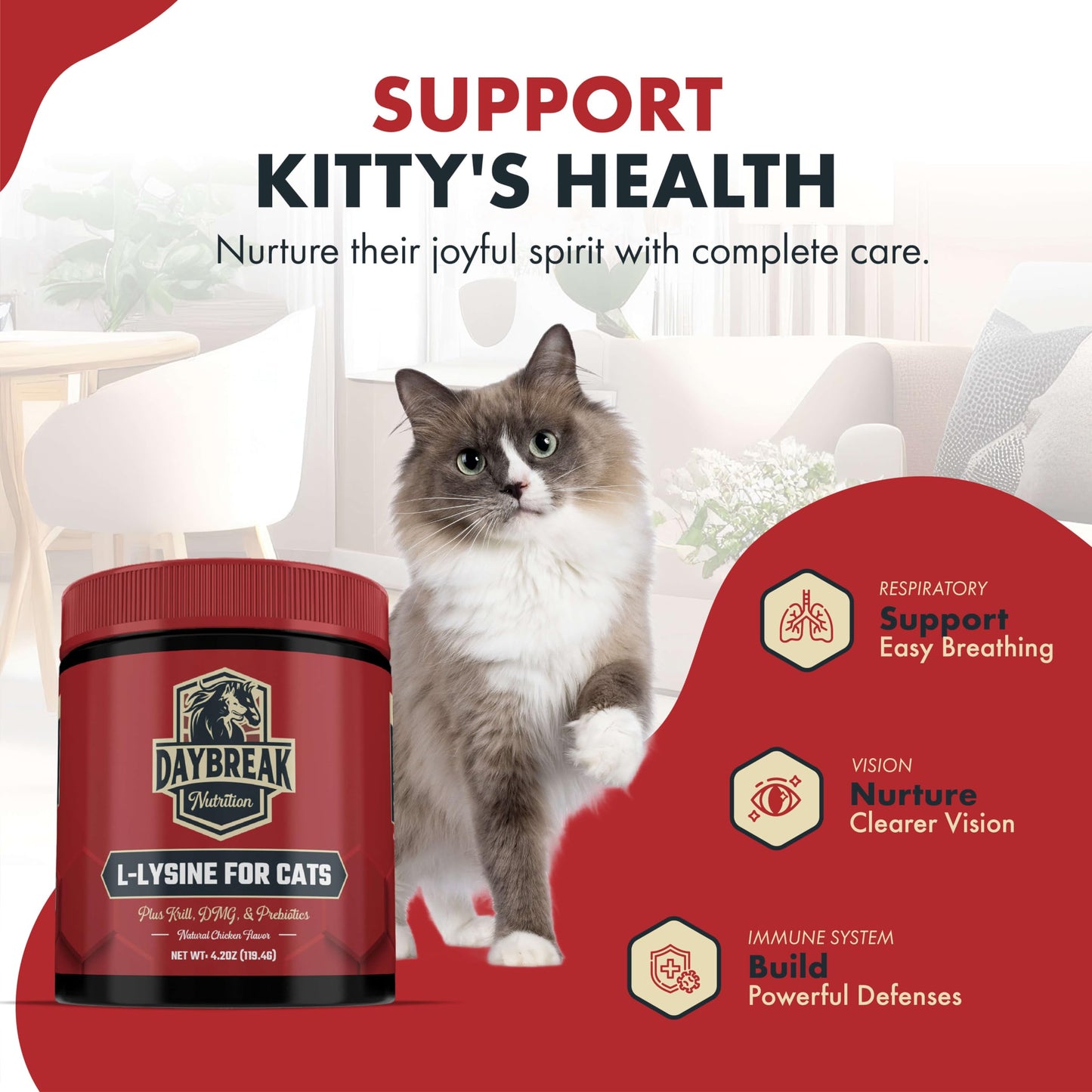 L-Lysine for Cats & Kittens - 900 mg Powder for Immunity & Respiratory Support