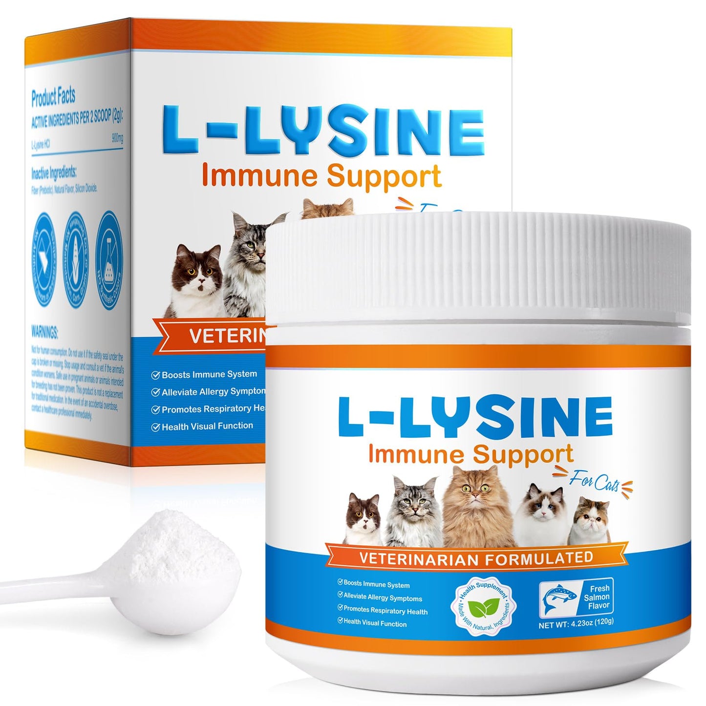 L-Lysine for Cats – 900mg (2 Scoops) Immune Support, Eye & Respiratory Health – 4.23oz (120g)