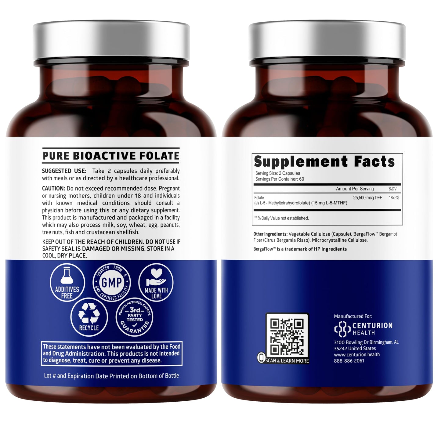 Number One Nutrition L-Methylfolate 12.75mg – Extra Strength, 120 Caps | Gluten-Free & Non-GMO