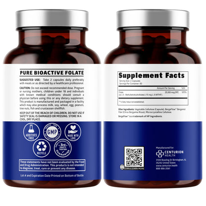 Number One Nutrition L-Methylfolate 12.75mg – Extra Strength, 120 Caps | Gluten-Free & Non-GMO