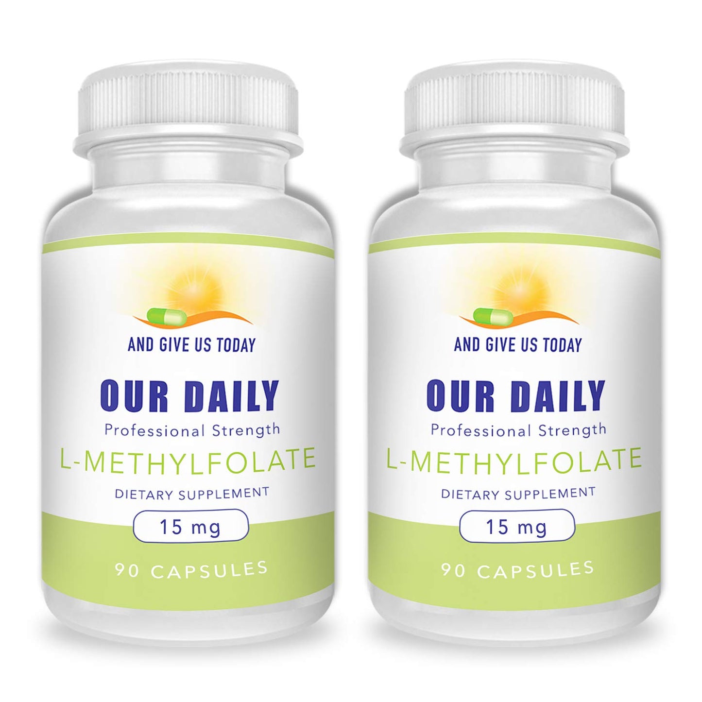 Daily L-Methylfolate 15mg – 2 Bottles (180 Capsules) | 5-MTHF, Non-GMO, Gluten Free