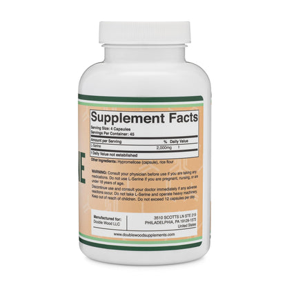 L-Serine Capsules 2,000 mg – 180 Count | Third-Party Tested | Double Wood