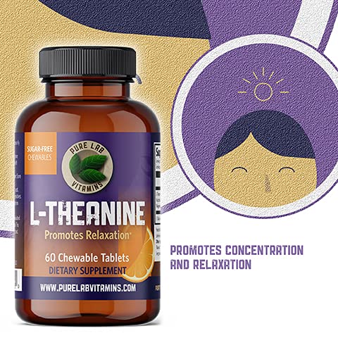 Pure Lab Vitamins L-Theanine 125 mg Chewable Tablets – 60 Sugar-Free, 30-Day Supply | Relaxation & Focus | Made in Canada