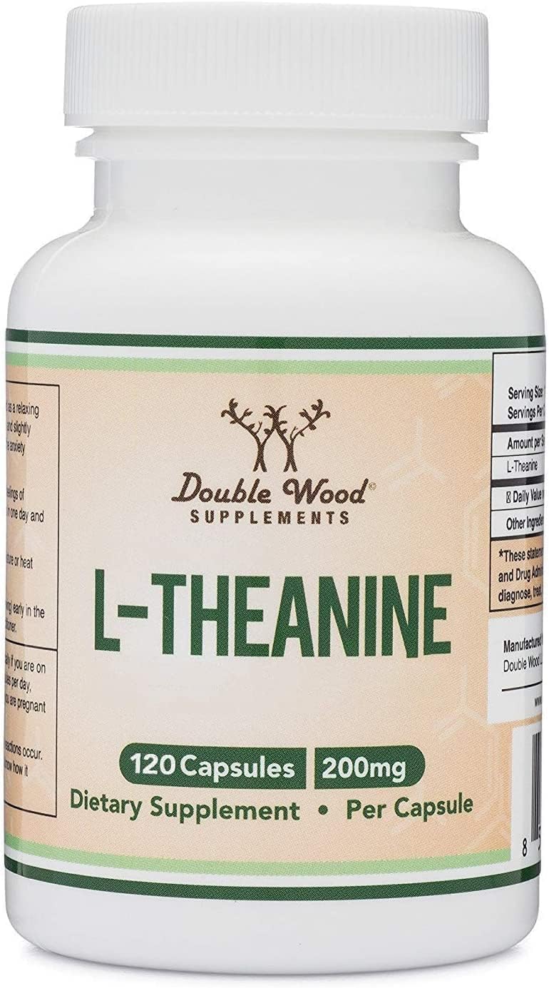 L-Theanine 200mg Double Strength – 120 Caps – Sleep & Relaxation | Gluten Free, Vegan | Double Wood