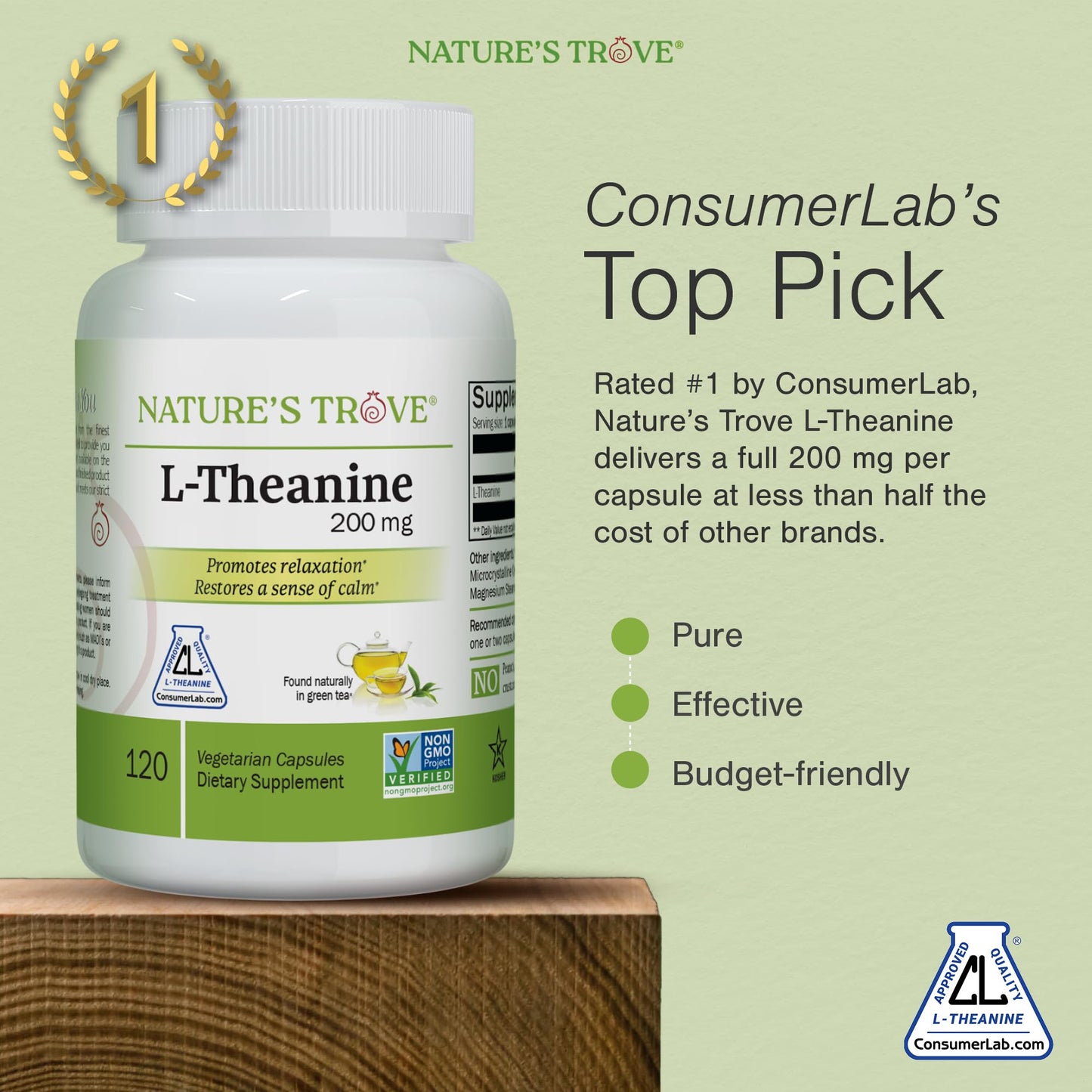L-Theanine 200mg by Nature's Trove - 120 Vegetarian Capsules