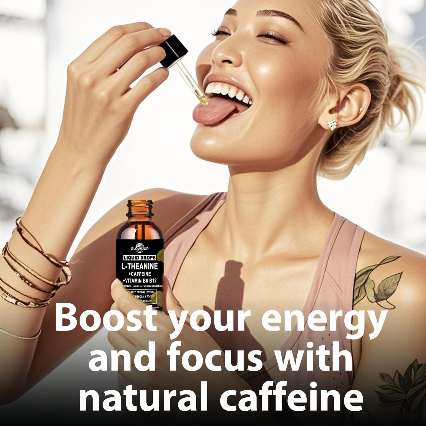 L-Theanine Caffeine Liquid Drops for Women & Men – Energy, Focus, Calm with 100mg L-Theanine, 50mg Caffeine, B12 & B6