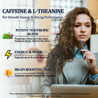 L-Theanine Caffeine Liquid Drops – High Potency 100mg L-Theanine + Caffeine, B12 & B6 | Nootropic Energy & Focus