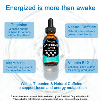L-Theanine Caffeine Liquid Drops — Organic, Vegan, Gluten Free | 200mg L-Theanine, 50mg Caffeine