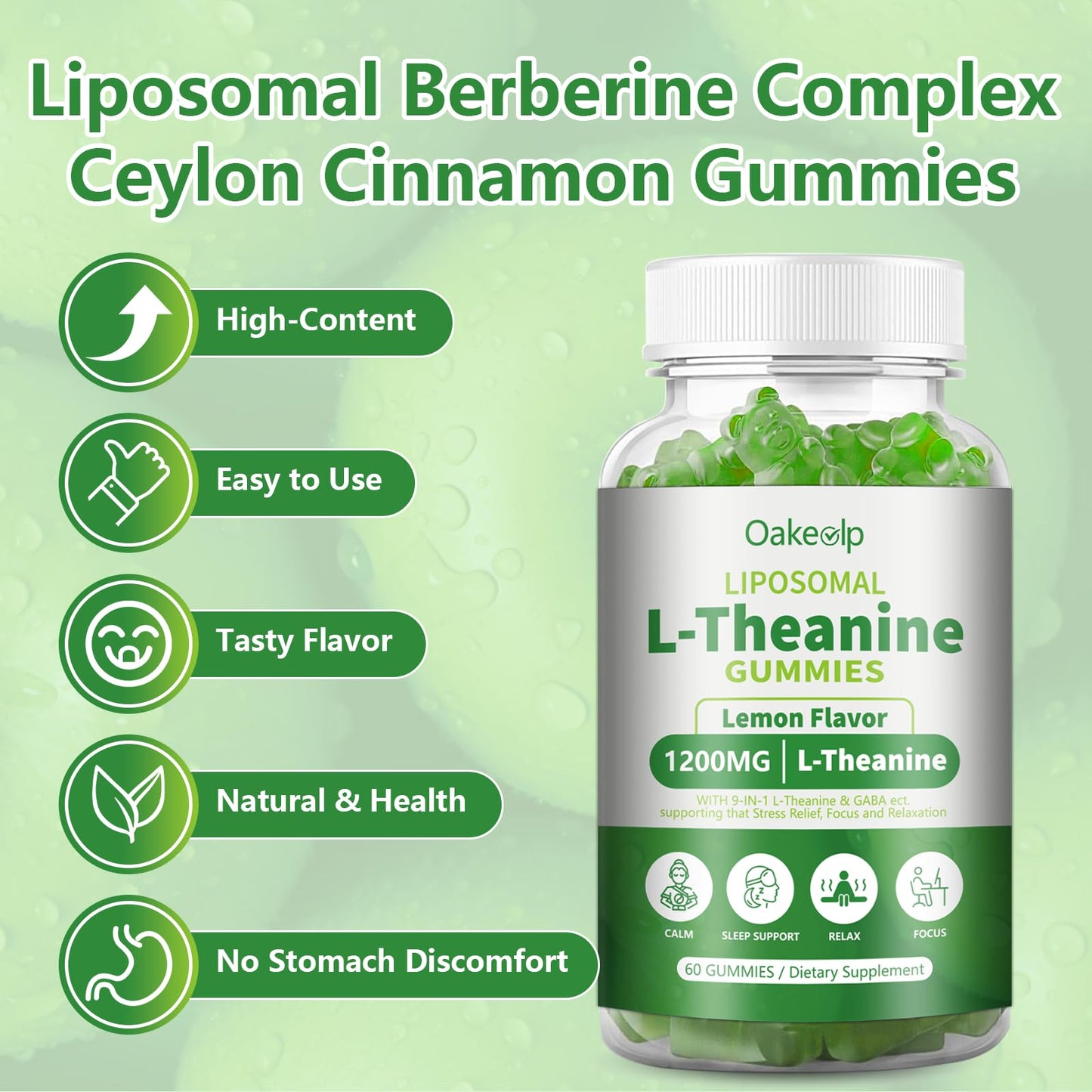 Oakevlp Liposomal L-Theanine 1200mg Gummies – Calm & Sleep Support (98% Absorption)