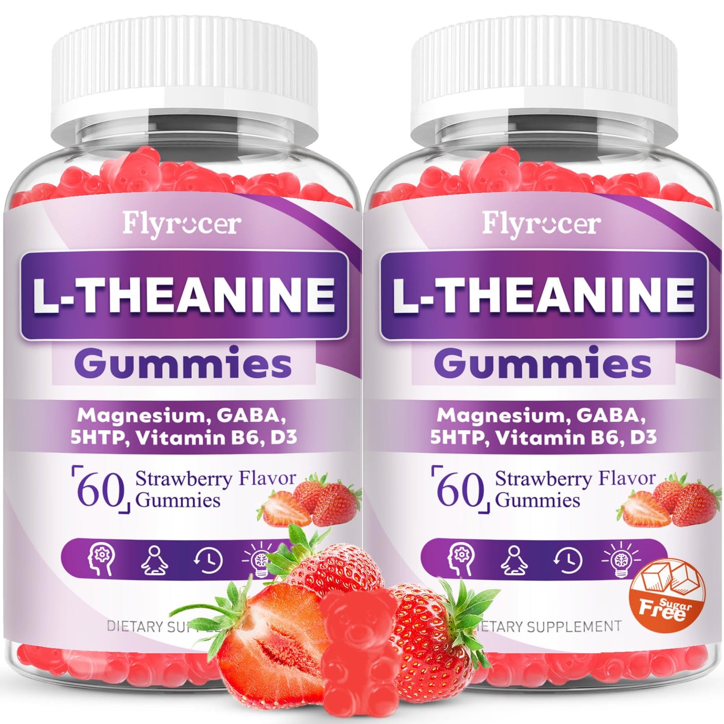 2 Pack L-Theanine Gummies - 400mg with Ashwagandha, Magnesium, 5-HTP & GABA | Vegan Strawberry Flavor | 120 Count