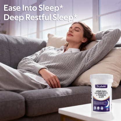 TrySafe 600mg GABA Sleep Aid with Valerian, L-Theanine & 5-HTP | 60 Capsules