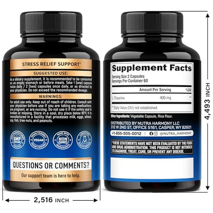 L Theanine 400 mg | L-Theanine Stress Relief | Extra Strength Supplement | Made in USA | Relaxation, Sleep & Calm Support | For Men & Women | Plant Based, Non-GMO & Gluten-Free | 120 Vegan Capsules