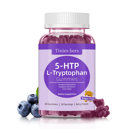 L-Tryptophan Gummies 500mg + 5-HTP 200mg - Sleep & Mood Support, Berry, 60 Count