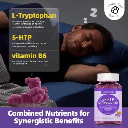 L-Tryptophan Gummies 500mg + 5-HTP 200mg - Sleep & Mood Support, Berry, 60 Count