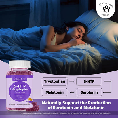 L-Tryptophan Gummies 500mg + 5-HTP 200mg - Sleep & Mood Support, Berry, 60 Count