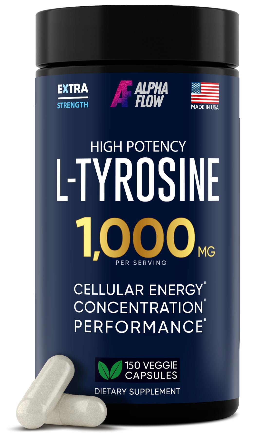 L Tyrosine 1000MG Capsules – Focus & Energy Boost | Non-GMO, Gluten-Free, Vegan, 150 Caps
