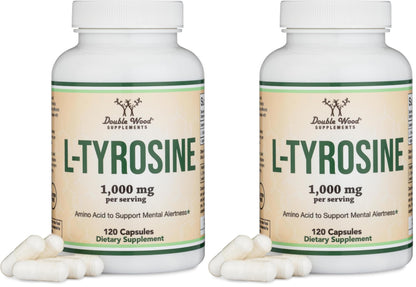 L-Tyrosine 1000mg per Serving – 120 Veggie Capsules (2-Pack) | Double Wood