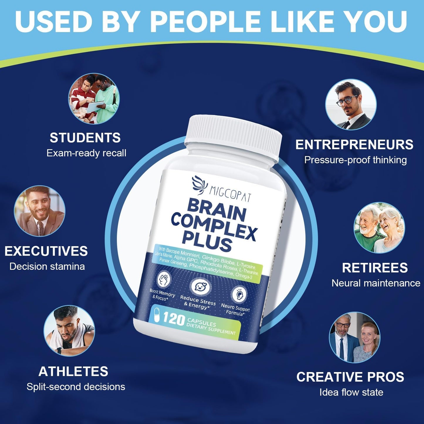 Brain Supplements for Memory & Focus – Nootropic with Bacopa Monnieri, Lion's Mane, Alpha GPC & Ginkgo (120 Caps)
