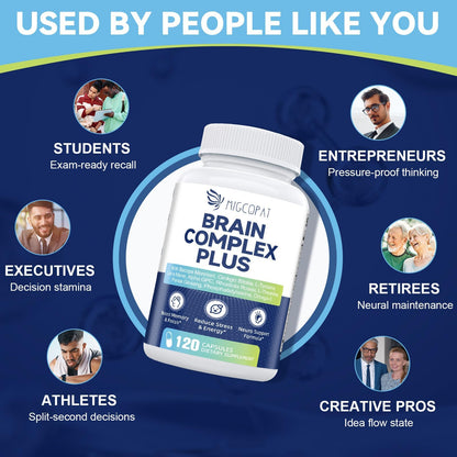 Brain Supplements for Memory & Focus – Nootropic with Bacopa Monnieri, Lion's Mane, Alpha GPC & Ginkgo (120 Caps)