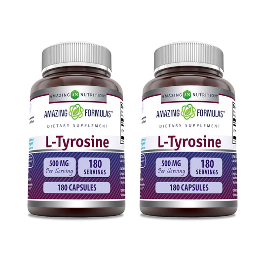 Amazing Formulas L-Tyrosine 500 mg Capsules - Non-GMO, Gluten Free, Made in USA (180-Count, 2-Pack) BritishVita | Premium UK Vitamins & Wellness Supplements