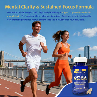 L-Tyrosine Dopamine Brain Food 650mg | Mental Energy & Focus (Vegan, 60 Count)